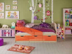 Детская кровать Дельфин-глянец оранжевый (Миф)